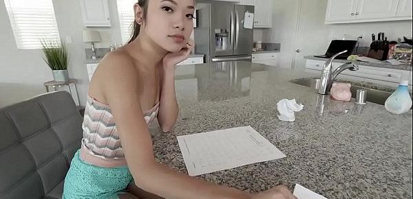  Asian stepsister gives stepbro a blowie in return of doing her homework